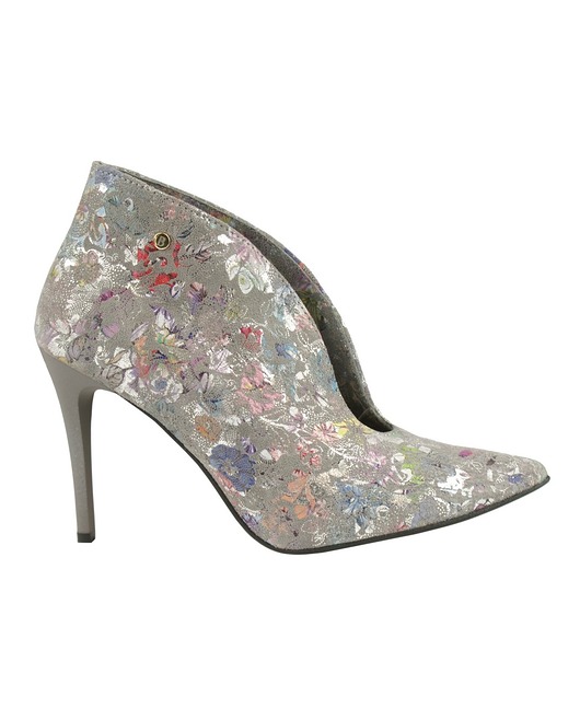 Botki skórzane wsuwane na szpilce w kwiaty (4930)