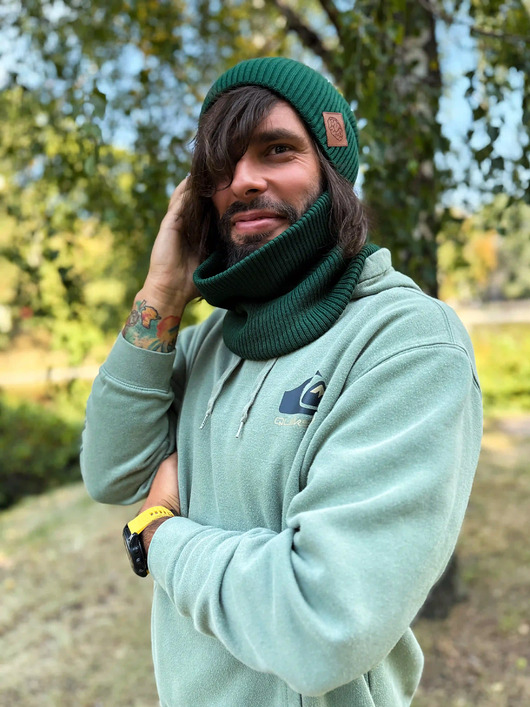 Męska bawełniana czapka jesienna logo ekoskórka Zielony