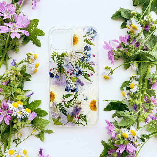 Etui na telefon- fiolet i paproć