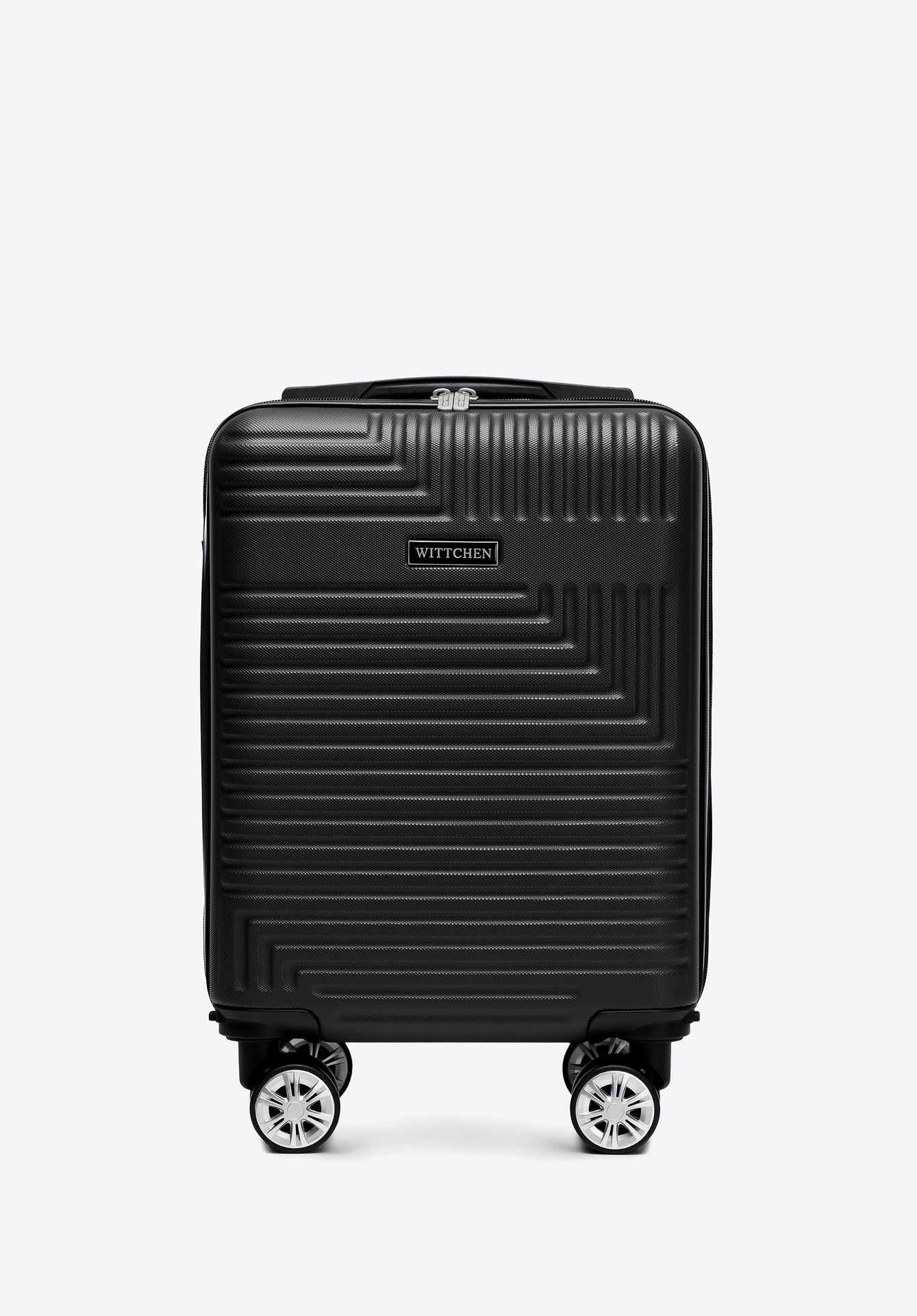 Walizka kabinowa z ABS-u z odpinanymi kółkami w geometryczny wzór czarna