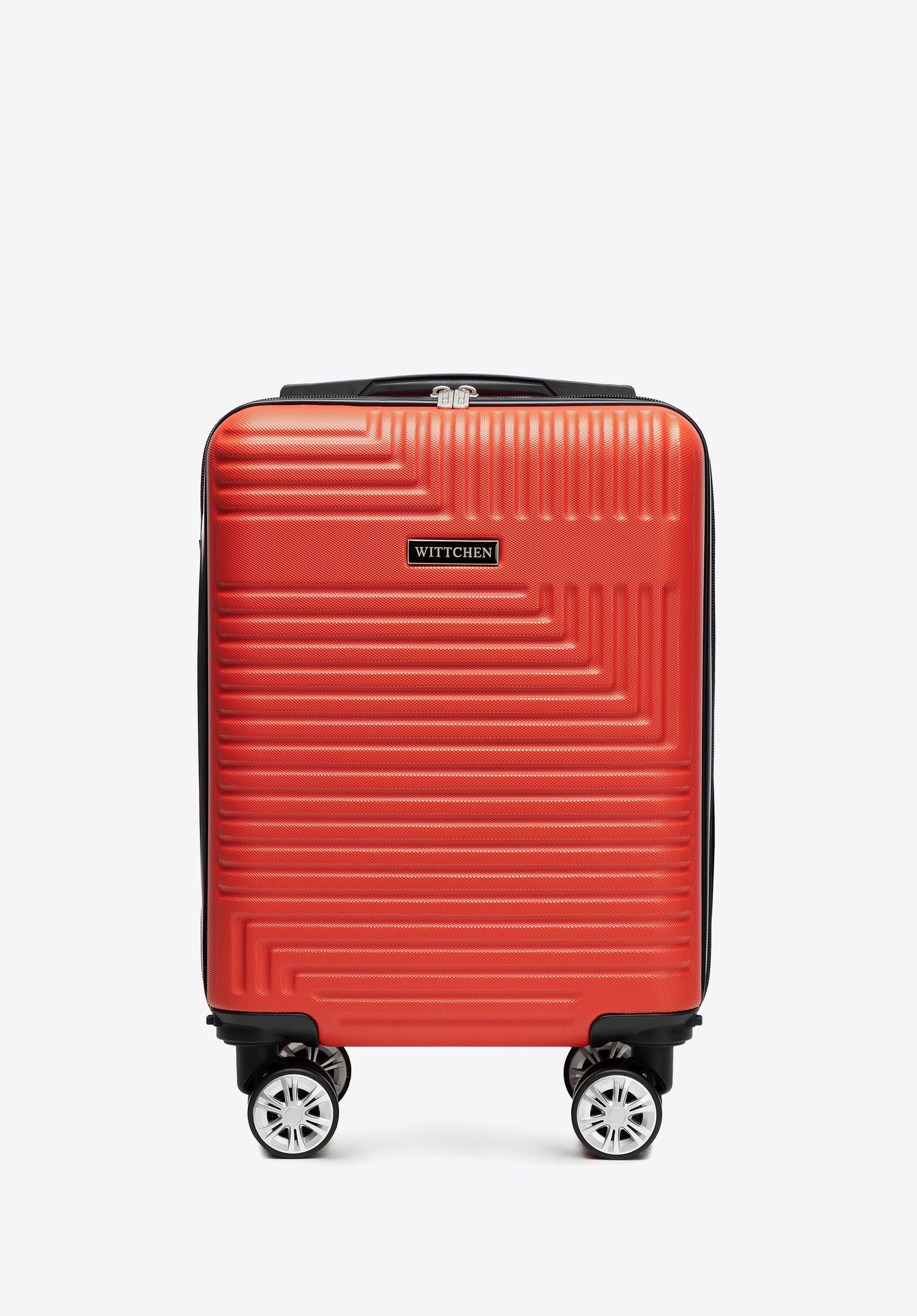 Walizka kabinowa z ABS-u z odpinanymi kółkami w geometryczny wzór czerwona