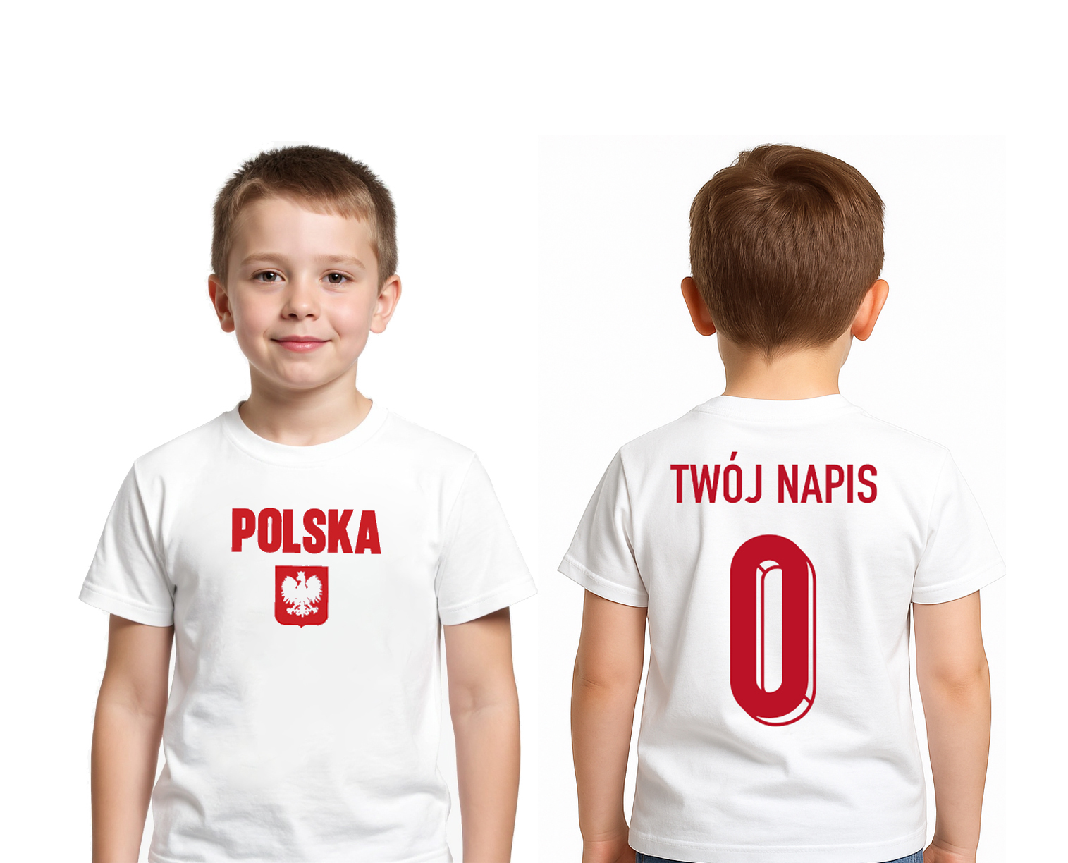 POLSKA Koszulka kibica dziecięca super JAKOŚĆ bawełna TWÓJ NAPIS