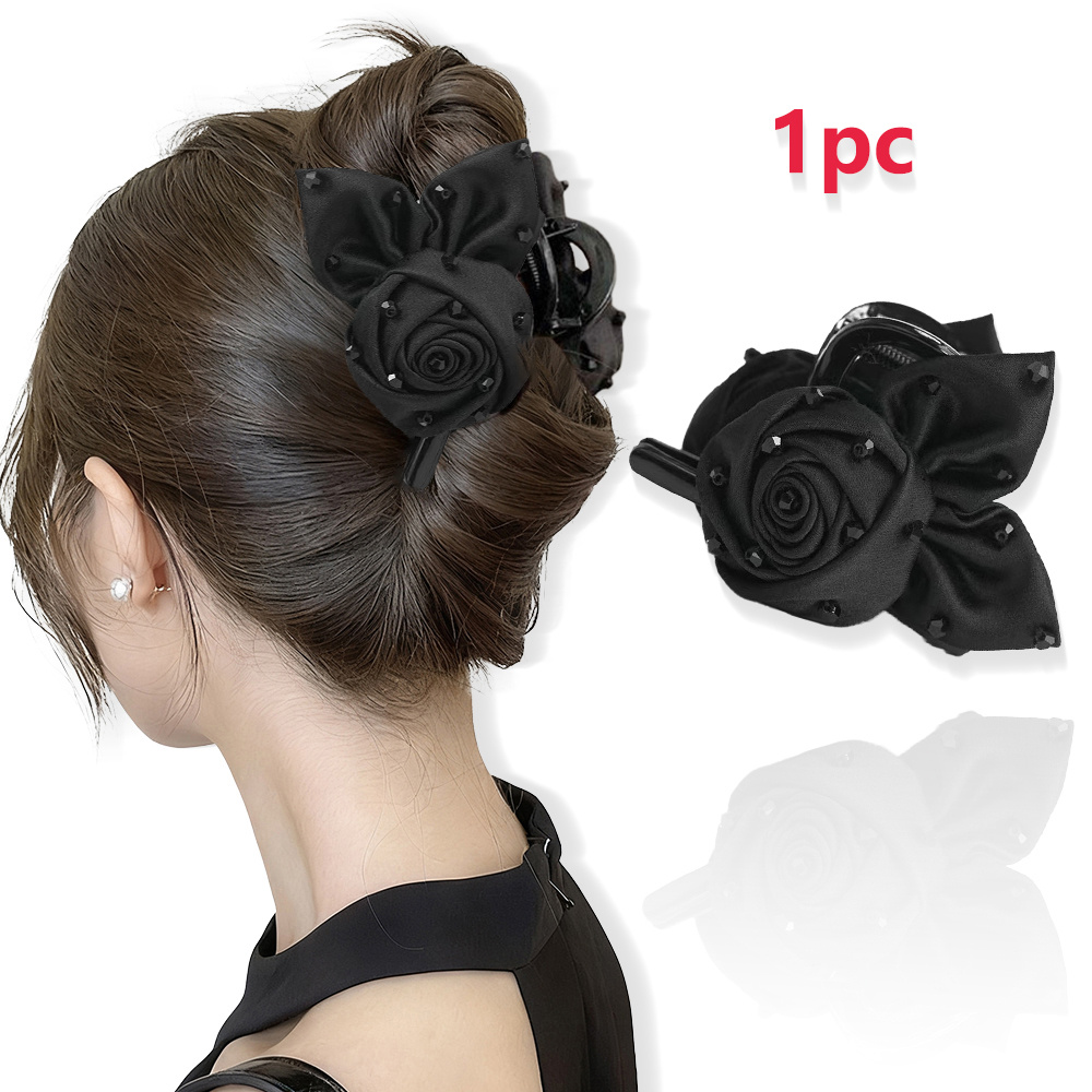 TEMU 1 szt. Elegancka spinka do włosów AYLHFO z różą - vintage kwiatowy wzór z błyszczącymi akcentami, trwała akrylowa wsuwka do włosów dla kobiet,