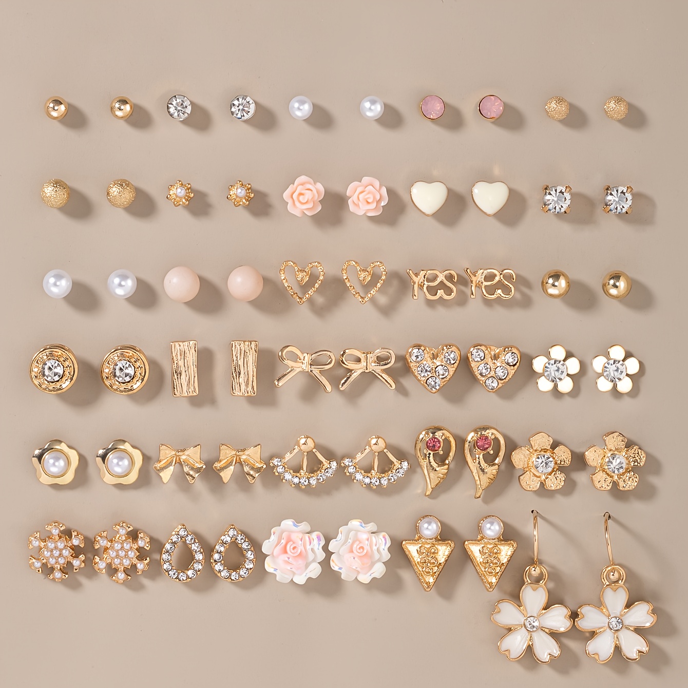TEMU Zestaw 30 par kolczyków damskich - Róża, Kokarda, , Geometryczne, Literowe, Kwiatowe i Zwierzęce sztyfty, stal nierdzewna, na co dzień i na