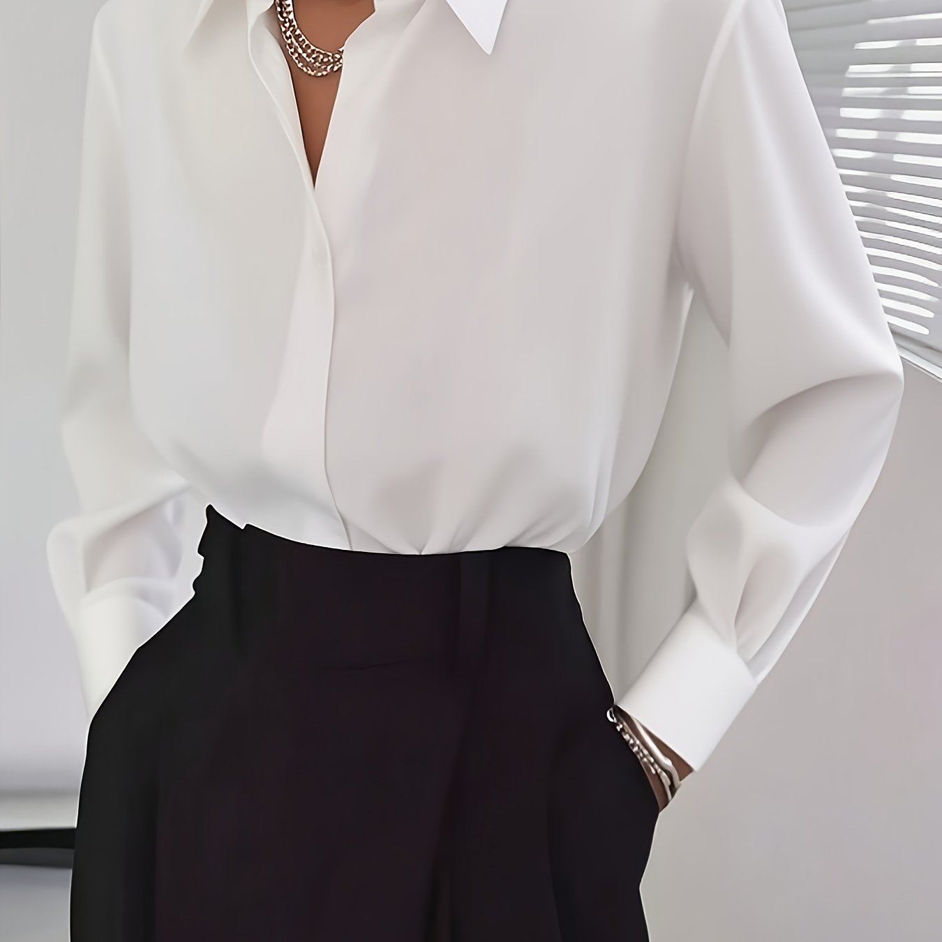 TEMU Elegancka Koszula Damska + Casualowa Modna Bluzka w Jednolitym Kolorze, Długie Rękawy i Wzorowane Topy dla Kobiet, Elegancki Top Rayonowy na Co