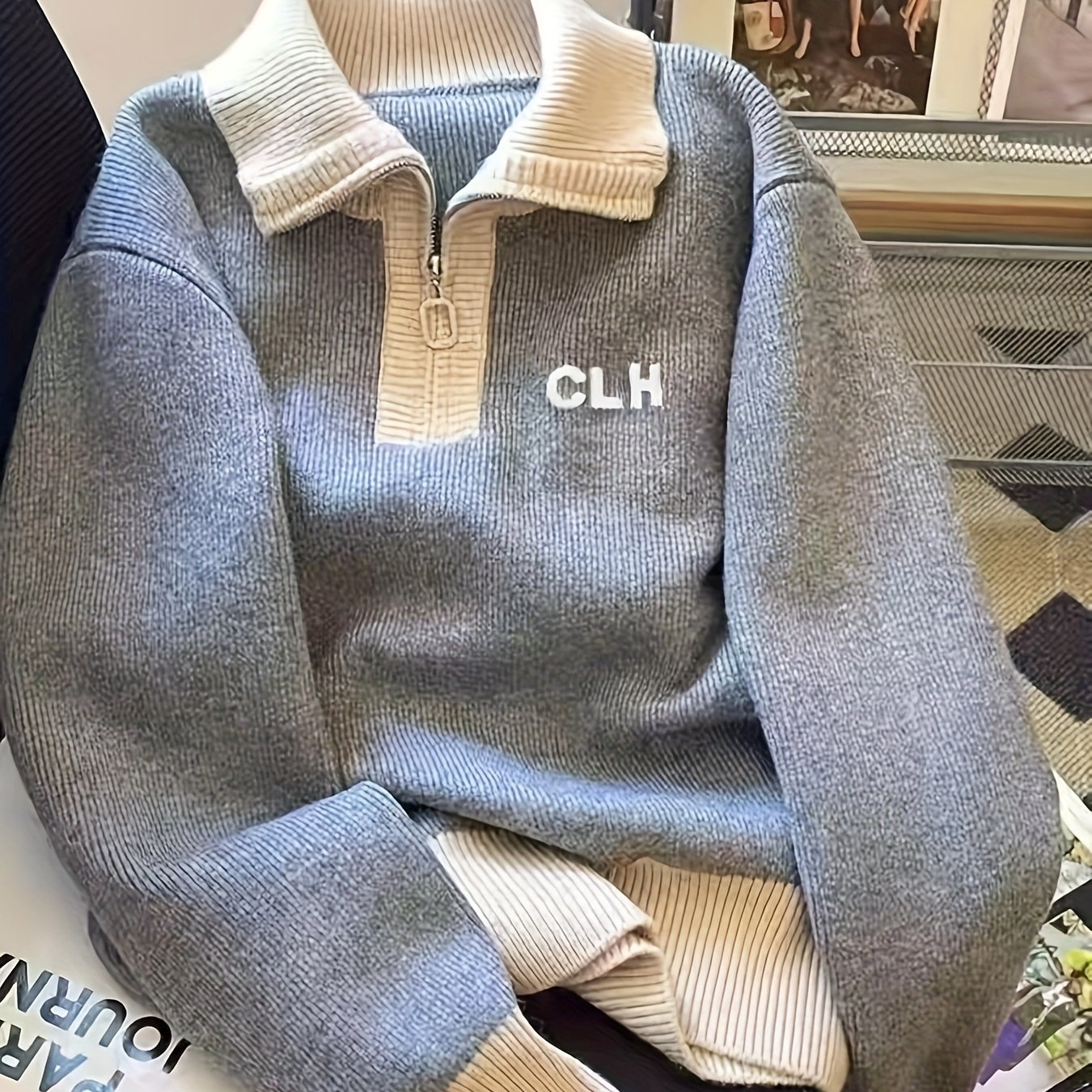 TEMU Sweter z Eleganckim Kołnierzem dla Kobiet - Miękki Pulower z Długimi Rękawami i Detalem Liter, Wygodne Casualowe Bluzki na Jesień/Zimę do Prania