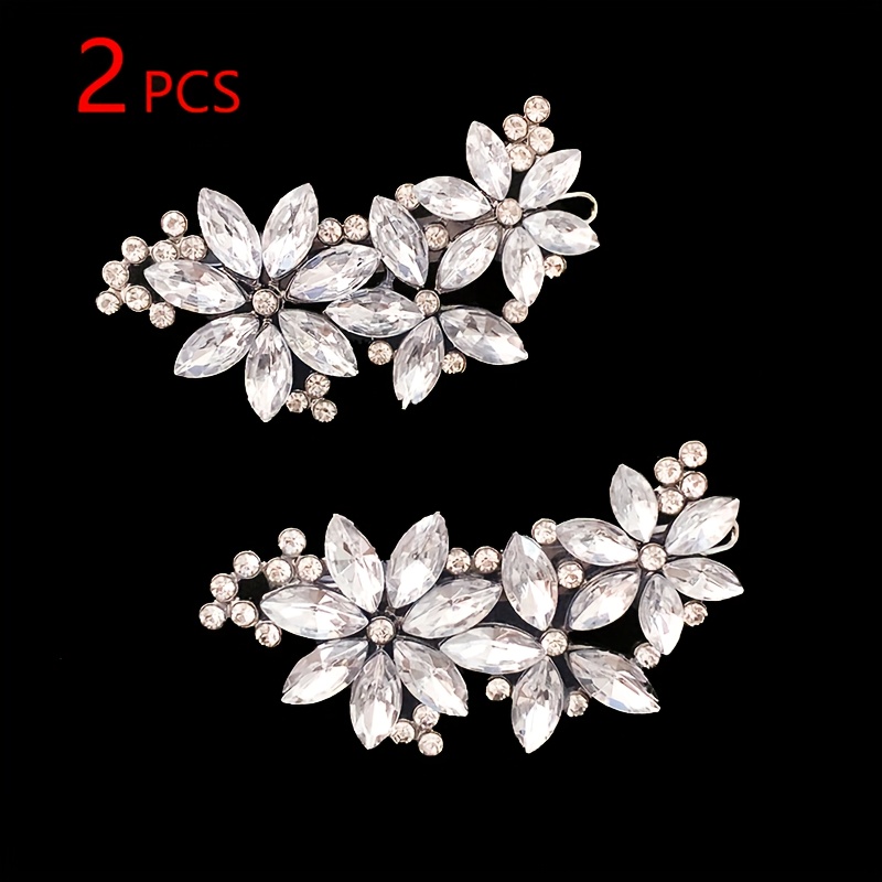 TEMU 2 szt. Eleganckie Spinki do Włosów z Kwiatowym Wzorem dla Kobiet - Błyszczące Cyrkonie, Łatwe w Użyciu Klipsy na Grzywkę i Updo, Idealne na