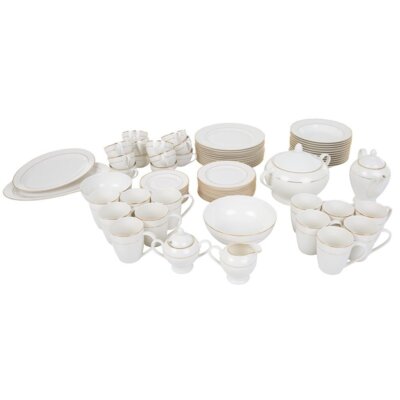 Serwis obiadowo-kawowy porcelanowy AMBITION Aura Gold 12 osób (80 elementów)