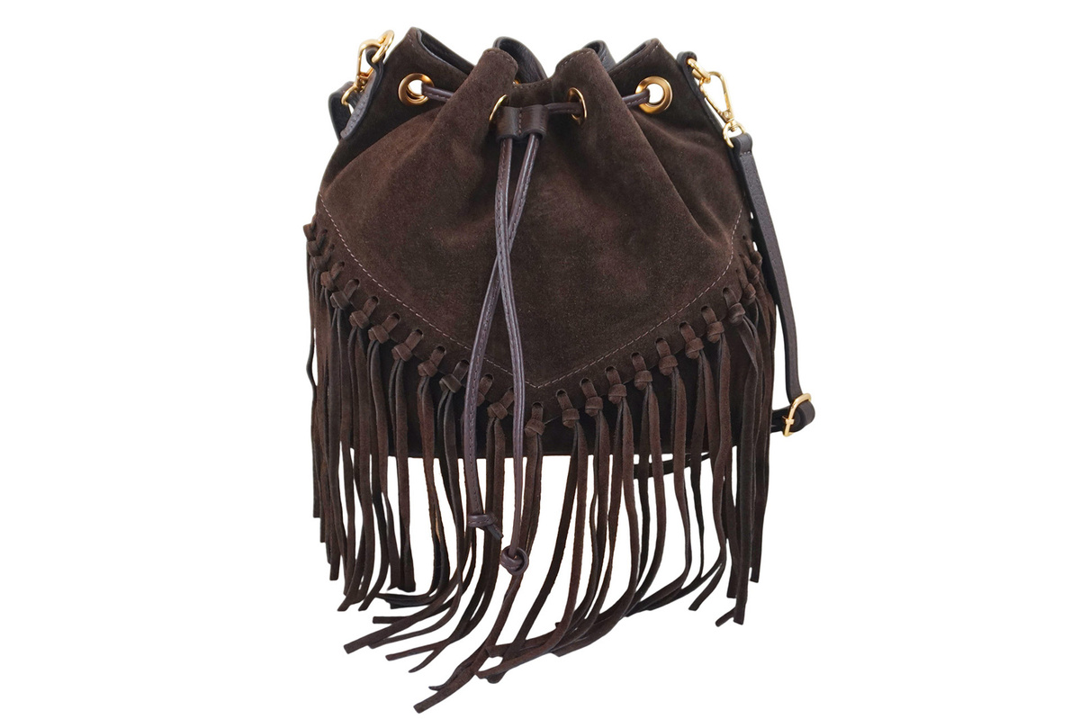 Torebka skórzana boho style - Brązowa ciemna