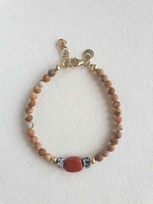 Bransoletka ROOTS jaspis obrazkowy, jaspis dalmatyński, jaspis czerwony