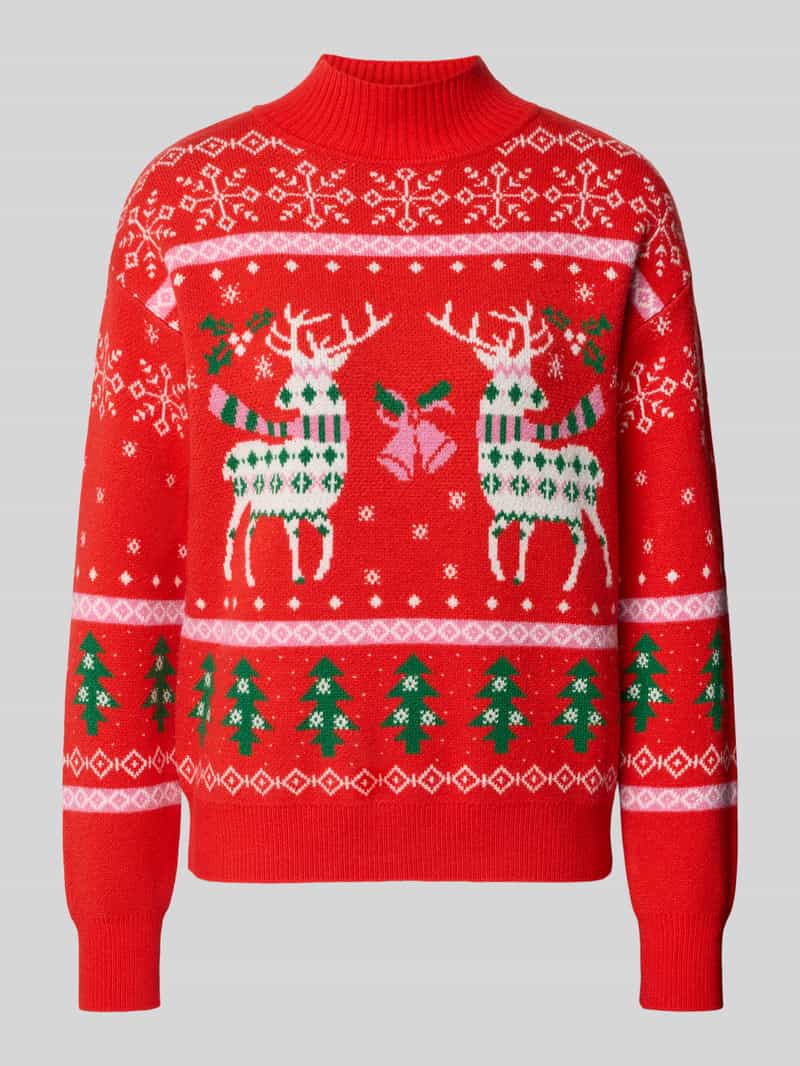 Sweter świąteczny z prążkowanymi wykończeniami