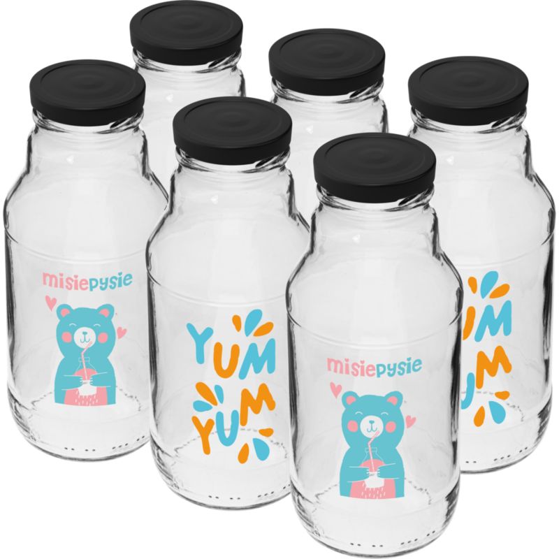 Butelka z zakrętką kolorowe wzory fi 43 mm 330 ml 6 szt.