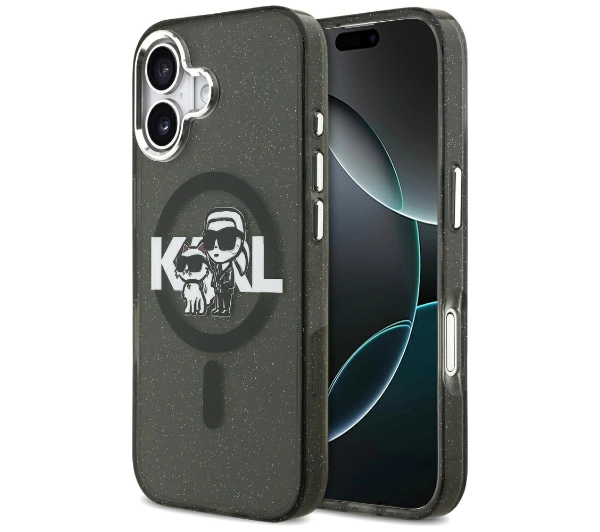 Karl Lagerfeld IML Glitter Karl & Choupette Sketch Logo MagSafe do iPhone 17 Czarny
