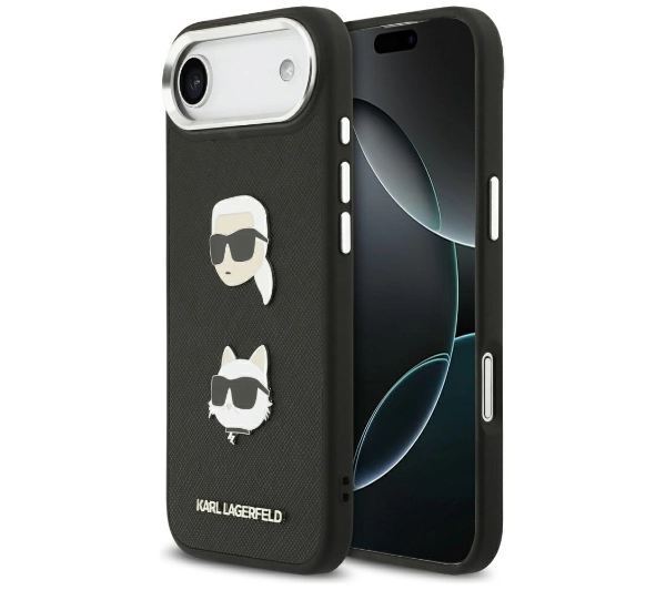 Karl Lagerfeld FW Grained Karl & Choupette Heads Pins & Logo do iPhone Air Czarny