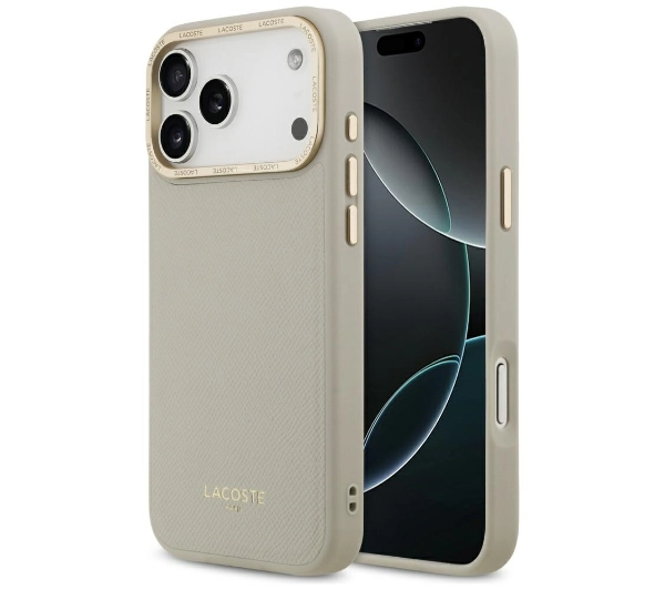 Lacoste Champs Elysees Gold Logo MagSafe do iPhone 17 Pro Max Taupe