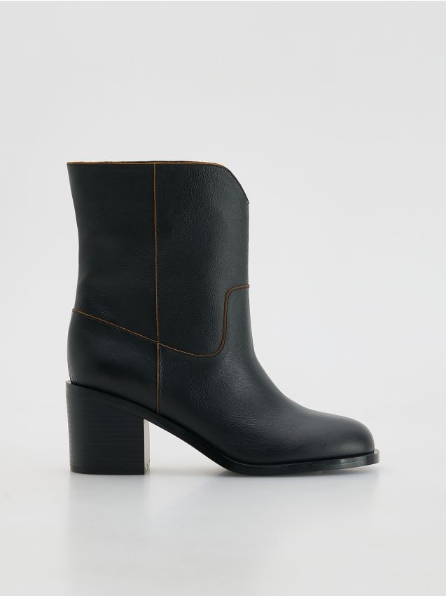 Reserved - Skórzane botki na obcasie - czarny