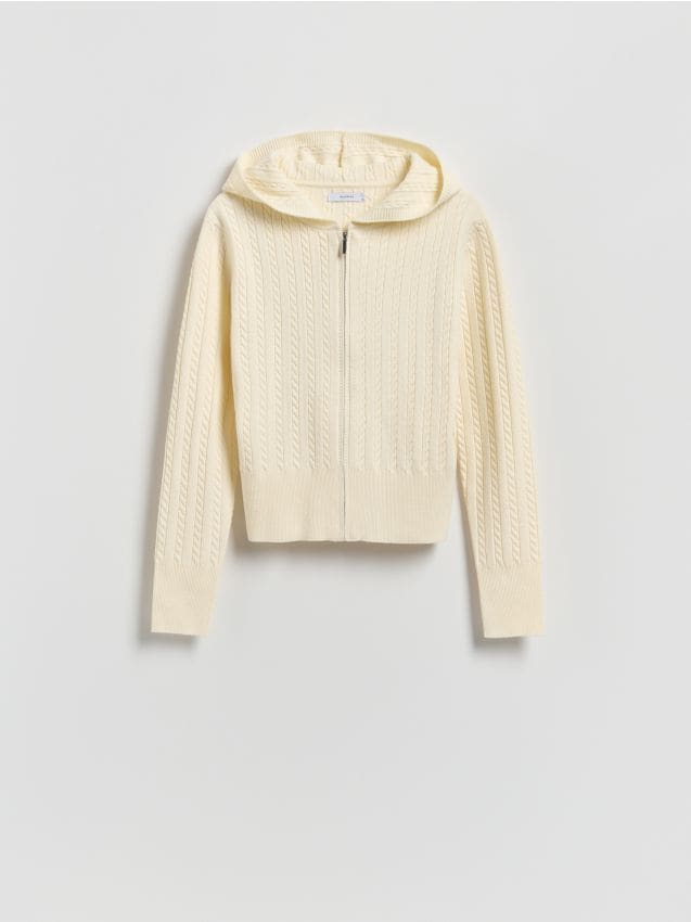 Reserved - Kardigan z kapturem - kremowy