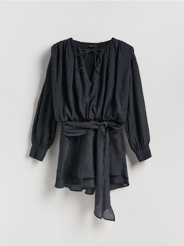 Reserved - Sukienka mini z lyocellem - czarny