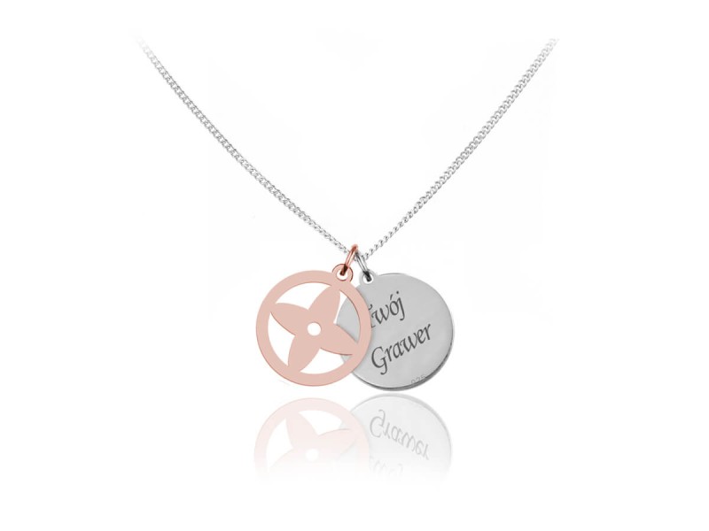 Naszyjnik Joyfull - koniczynka - grawer - dwa kolory - rose gold