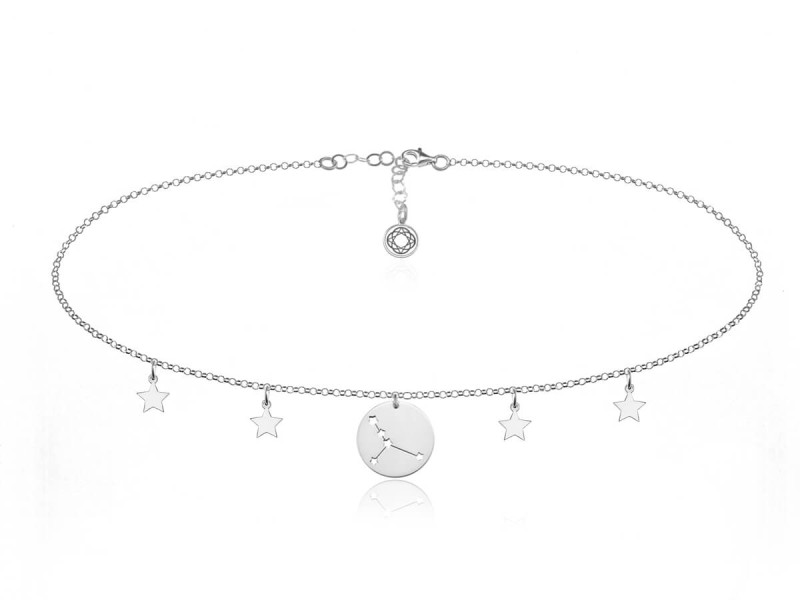 Srebrny choker z zawieszką znaki zodiaku i gwiazdkami