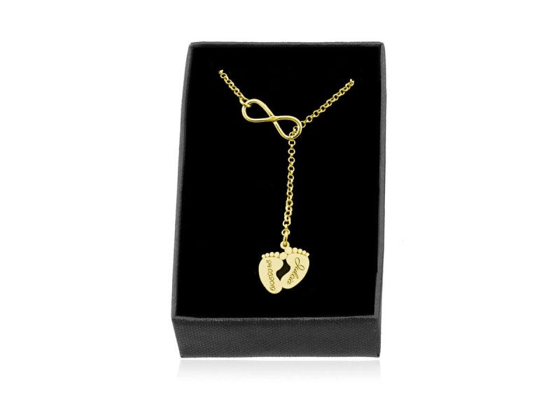 Srebrny naszyjnik przekładany Nieskończoność i Stópki - 24k złocenie - grawer