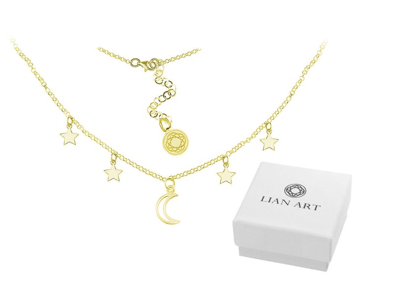 NASZYJNIK CHOKER - KSIĘŻYC - GWIAZDY - 24K ZŁOCENIE