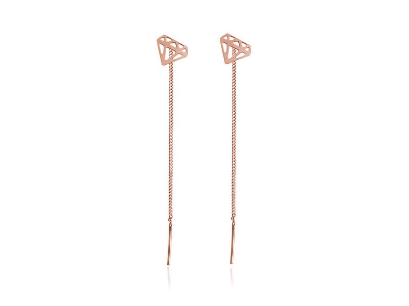 Srebrne kolczyki Diamenty przeciągane - rose gold