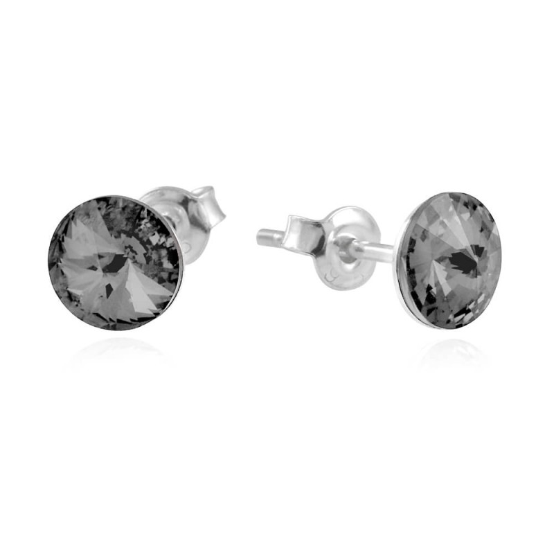 Srebrne kolczyki z kryształkiem Swarovski® Rivoli - XS - szary - Black Diamond