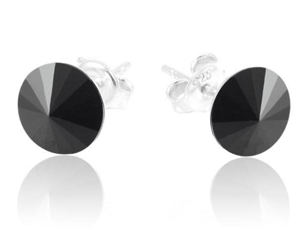 Srebrne kolczyki z kryształkiem Swarovski® Rivoli - XS - czarny - Jet