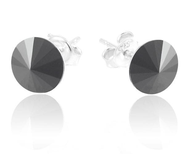 Srebrne kolczyki z kryształkiem Swarovski® Rivoli - XS - czarny stalowy - Jet Hem