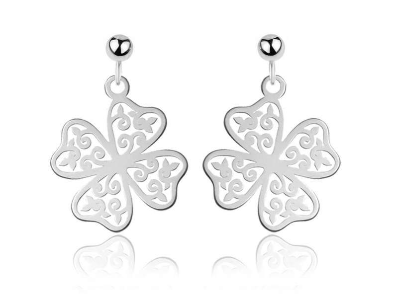 Srebrne kolczyki ażurowa Koniczynka