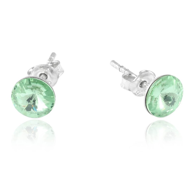Srebrne kolczyki z kryształkiem Swarovski® Rivoli - XS - miętowy - Chrysolite