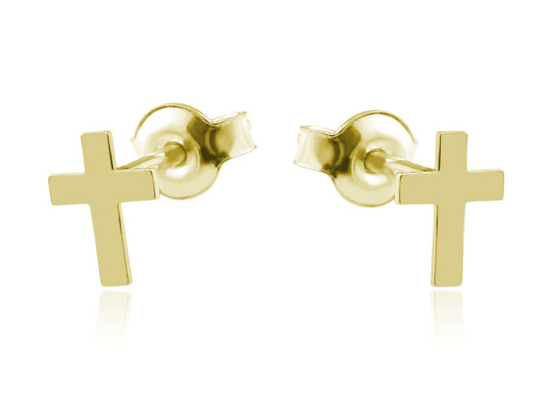 Srebrne kolczyki z krzyżykiem - 24k złocenie