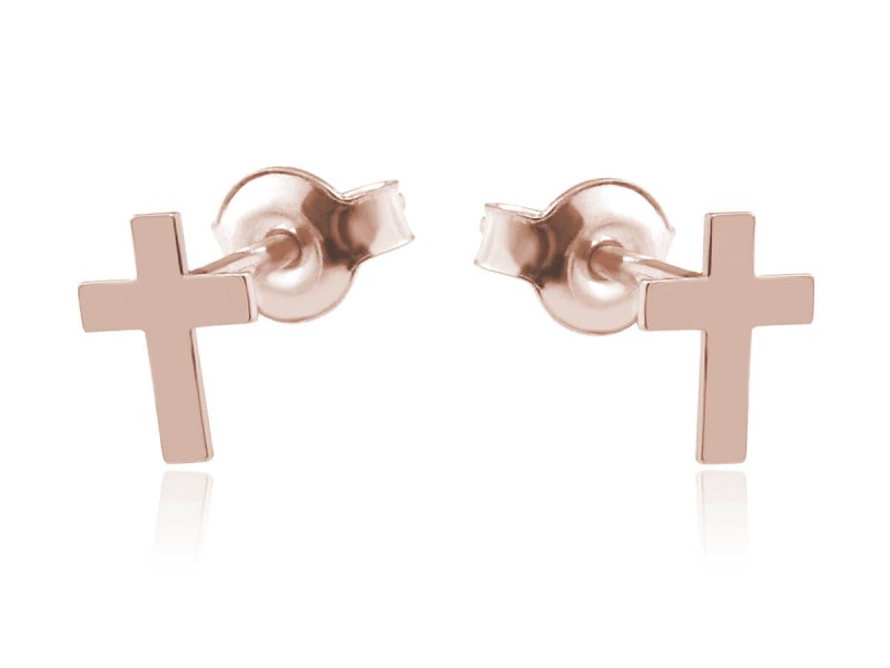 Srebrne kolczyki z krzyżykiem - Rose Gold