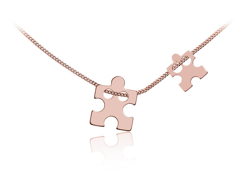 Srebrny naszyjnik dwa Puzzle - puzzel - Rose Gold gd30