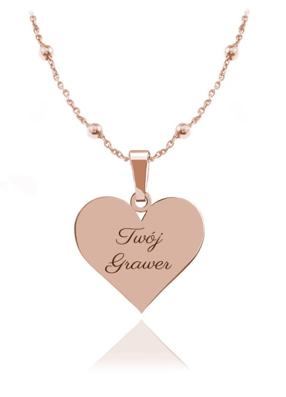 Srebrny naszyjnik Serduszko Łańcuszek Kulki Grawer Rose Gold