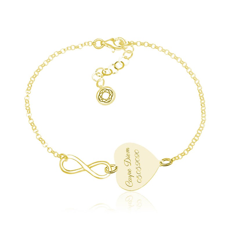 Srebrna bransoletka z serduszkiem i infinity Laura - 24k złocenie - grawer