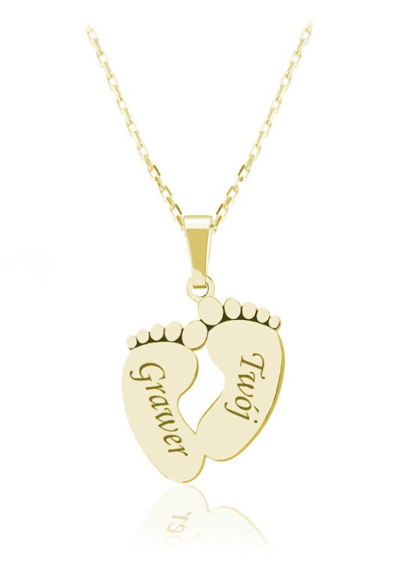 Złoty naszyjnik dziecięce Stópki z Grawerem