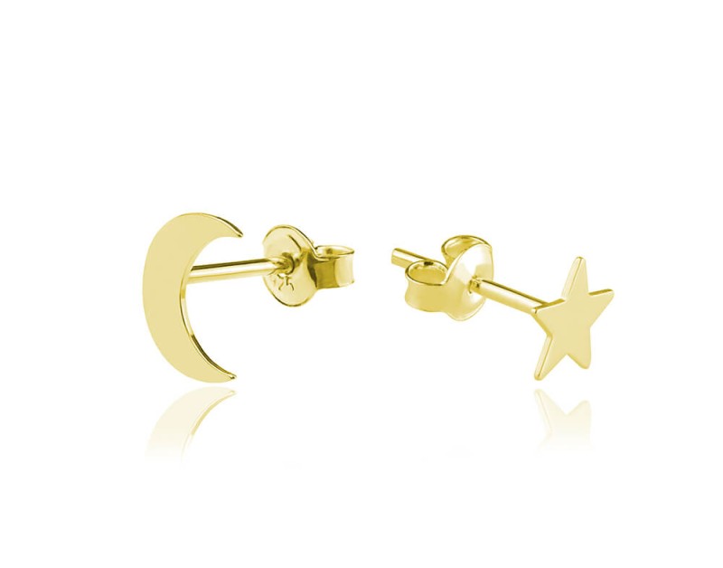 Kolczyki srebrne Księżyc i gwiazdka - 24k złocenie