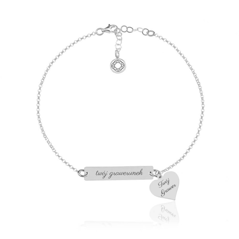 Bransoletka ze Srebra pr. 925 - Serce i Grawer