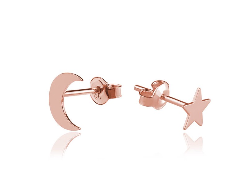 Kolczyki srebrne Księżyc i gwiazdka - rose gold