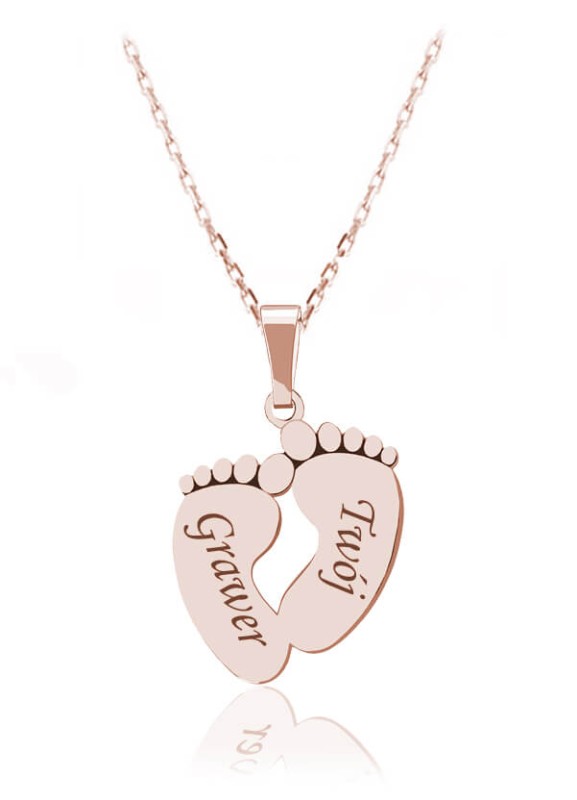 Naszyjnik dziecięce Stópki z Grawerem - rose gold