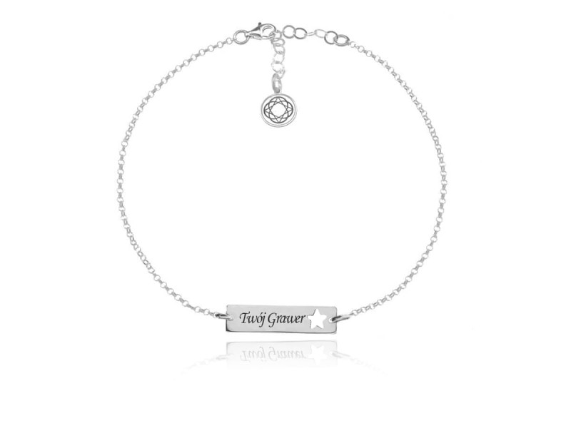 Srebrna bransoletka Mela Star z prostokatną blaszką i Gwiazdką - grawer