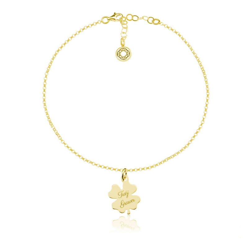 Bransoletka damska z koniczynką - Grawer - 24k złocenie
