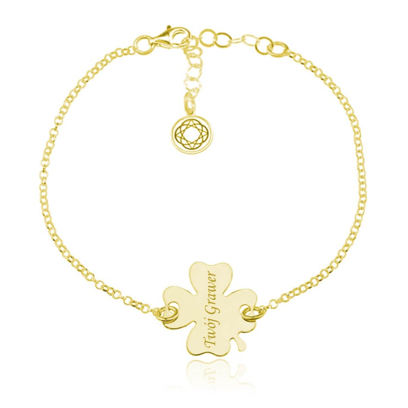 Srebrna bransoletka Koniczynka - Grawer - 24k złocenie