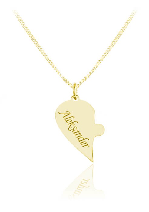 Srebrny naszyjnik z Sercem Puzzel - Grawer - 24k złocenie