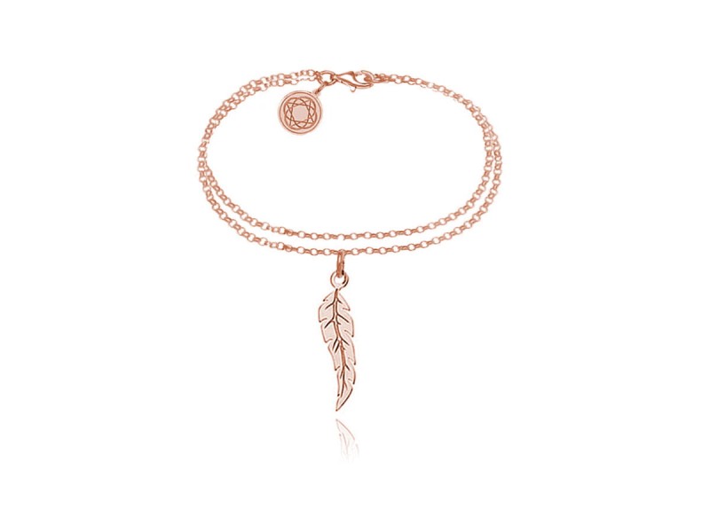 Bransoletka na nogę piórko podwójna - rose gold