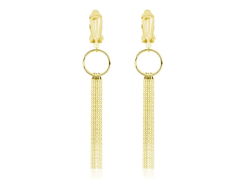 Srebrne klipsy Regina z łańcuszkami - 24k złocenie