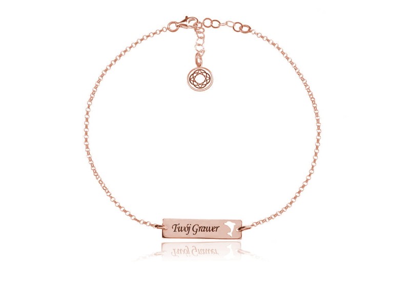 Srebrna bransoletka Mela Sea z prostokatną blaszką i Delfinem - rose gold - grawer