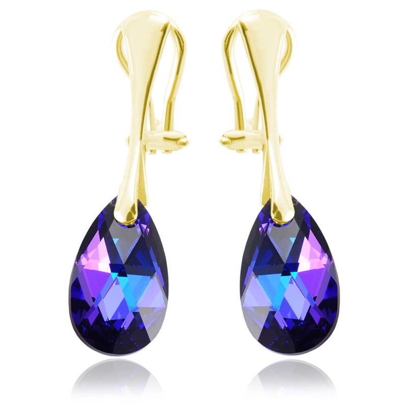 Srebrne klipsy z kryształem Swarovski® - 16mm - Heliotrope - 24k złocenie
